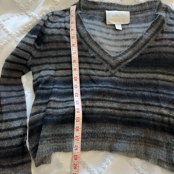 A.L.C. Slightly sheer and cropped gray striped mohair blend sweater. - Picture 8 of 9